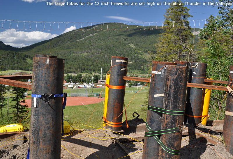 The large tubes for the 12 inch fireworks are set high on the hill at Thunder in the Valley