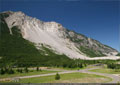 Hwy 3 runs through the Frank Slide with the entrances to Bellevue (Lower Right) and Hillcrest (Middle Left)