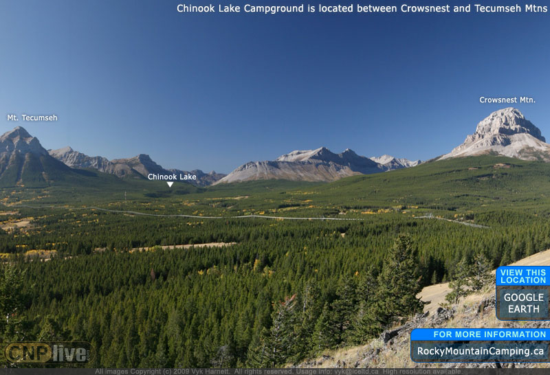 Chinook Lake Campground is located between Crowsnest and Tecumseh Mtns